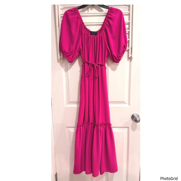 Karen Kane Dresses & Skirts - Karen Kane Fuchsia Pink Tiered Maxi Peasant Dress Boho Barbiecore Xsmall